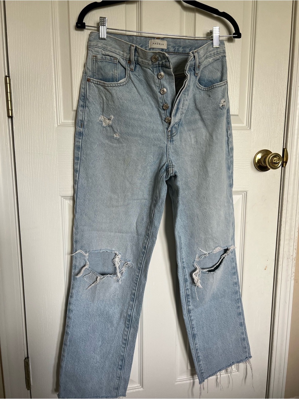 Women Wide Legged Ripped Knee Button Up Light Wash Jean Pacsun Size 26
